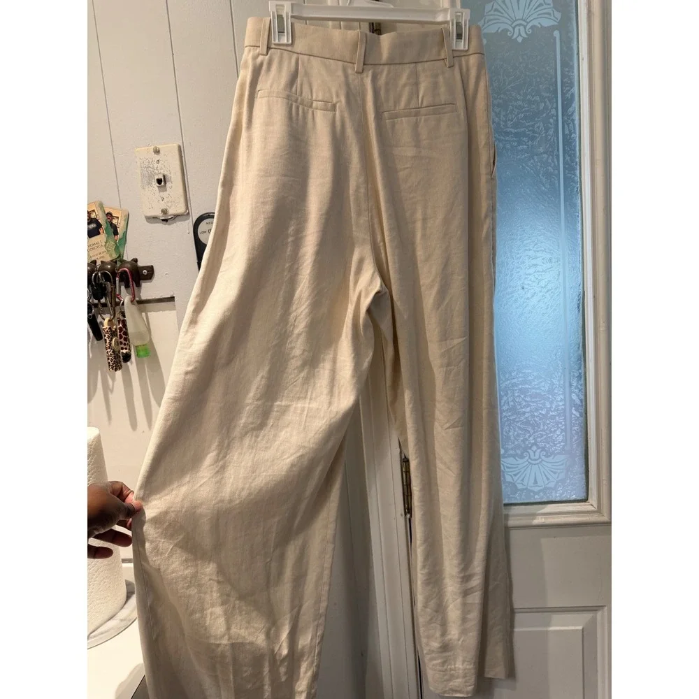 Banana Republic Womens Beige Linen Blend Pleated Wide Leg Trousers Pants Size 2